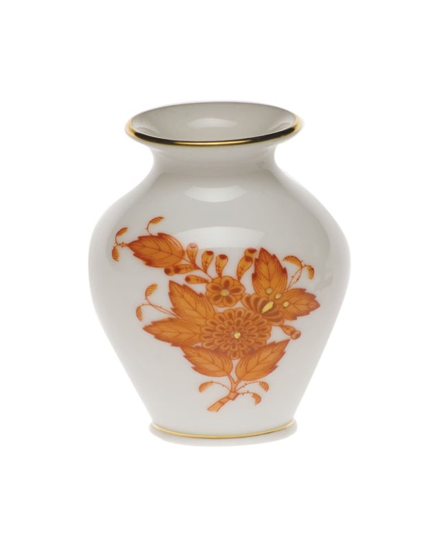 Chinese Bouquet Rust Small Bud Vase with Lip