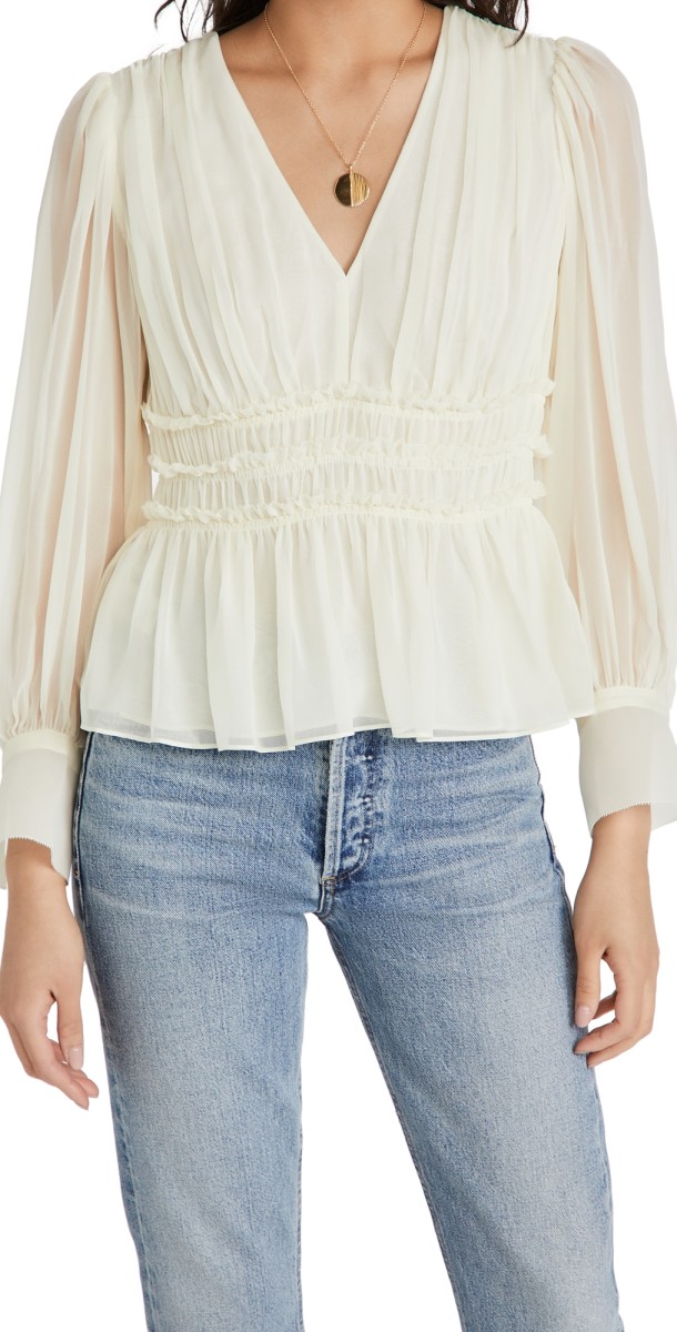 Rebecca Taylor Long Sleeve Silk Chiffon Blouse Lemonade
