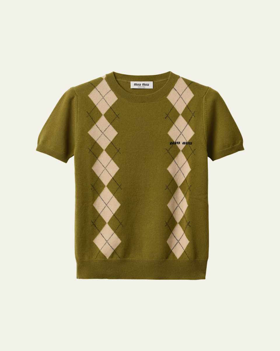 Argyle Short Sleeve Cashmere Sweater