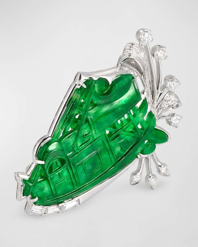 Estate Platinum Jadeite and Diamond Pin