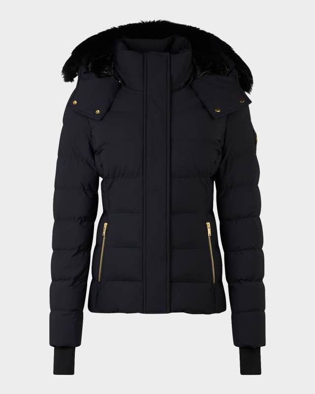 Betta Puffer Jacket with Detachable Hood and Shearling Tri