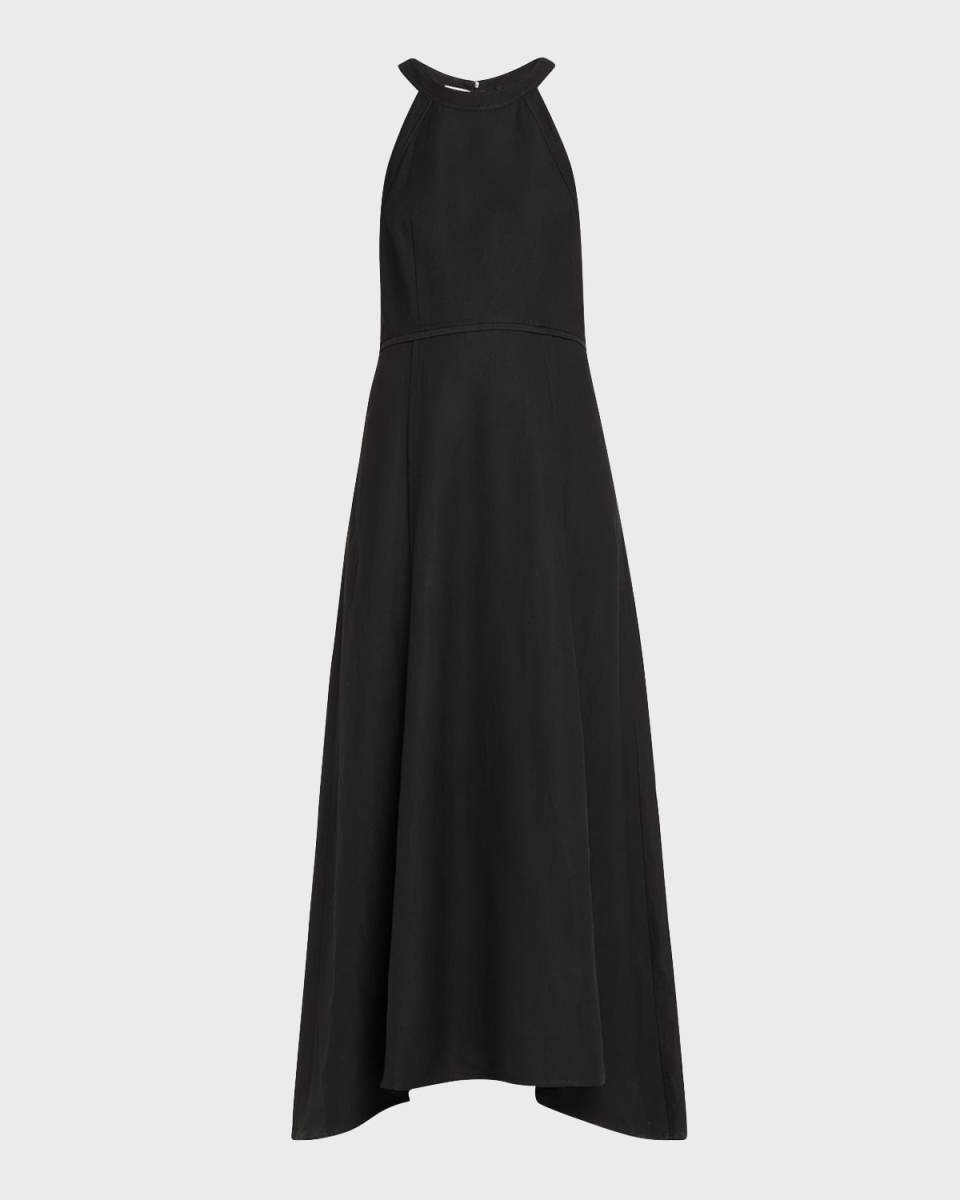 Fluid Linen Twill Maxi Dress with Monili Detail