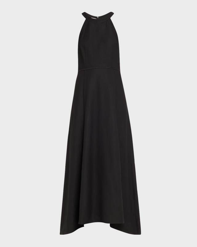 Fluid Linen Twill Maxi Dress with Monili Detail