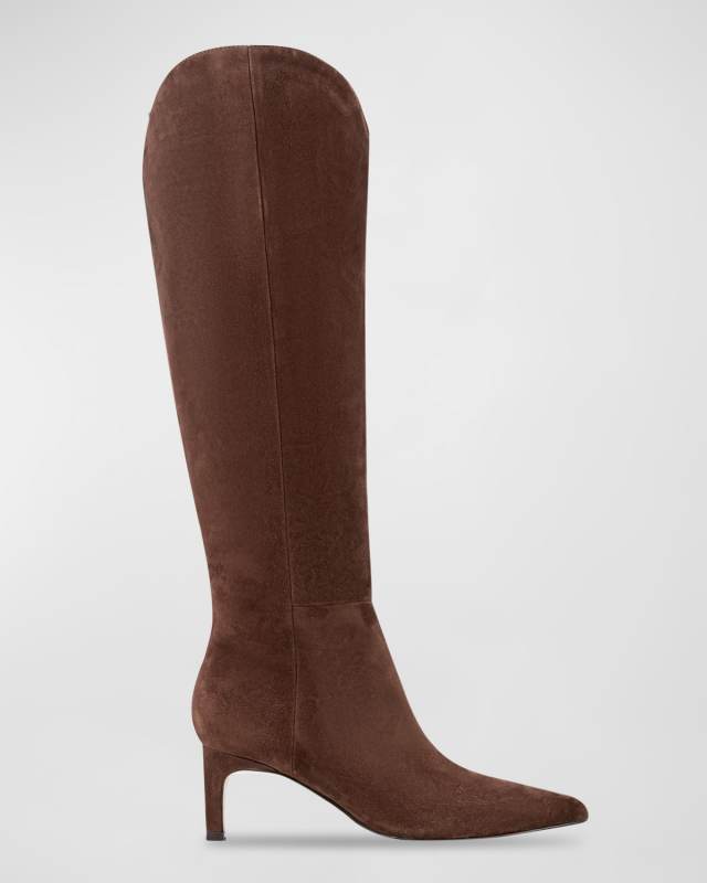 Leather Kitten-Heel Knee Boots