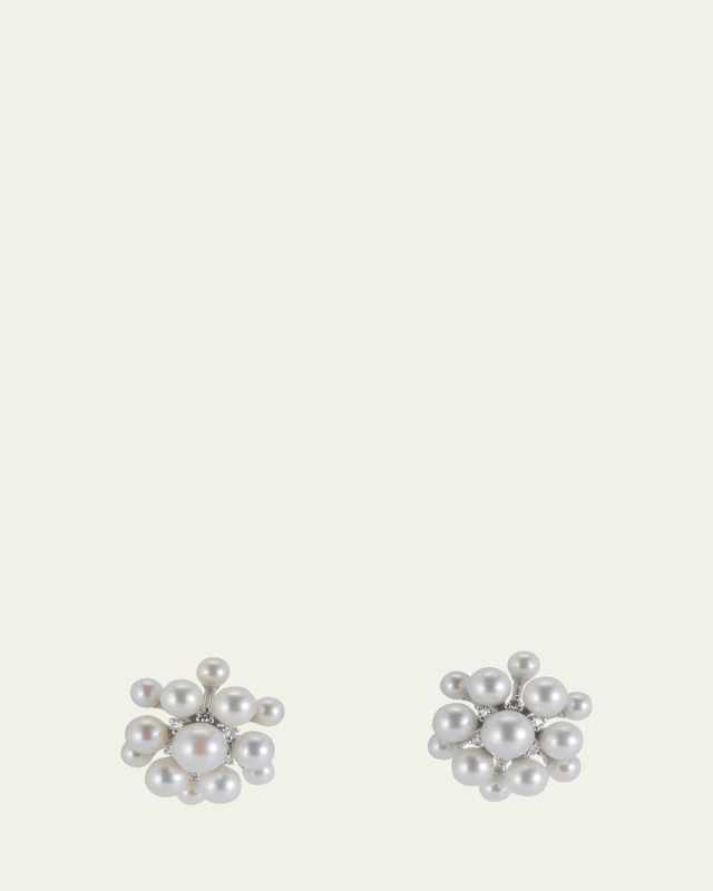 18k White Gold Pearl & Diamond Orbit Earrings