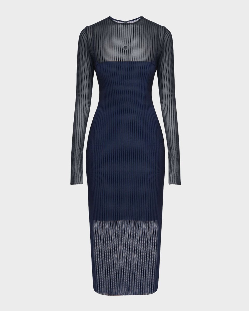 Tulle Sheer Midi Dress with Polka-Dot Detail