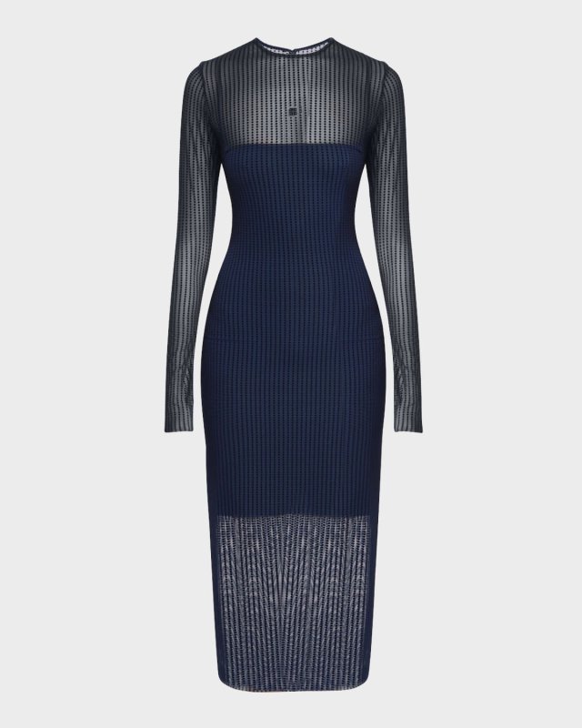 Tulle Sheer Midi Dress with Polka-Dot Detail