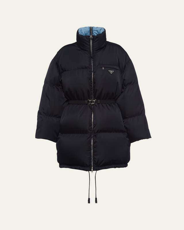 Re-Nylon Gabardine Hooded Down Coat