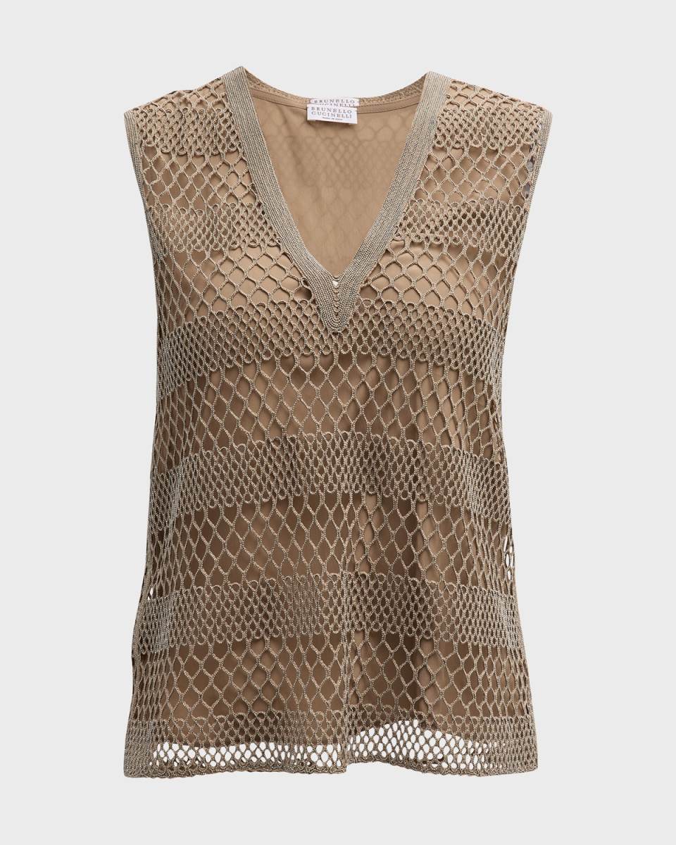 Monili Luxe Net V-Neck Sleeveless Top