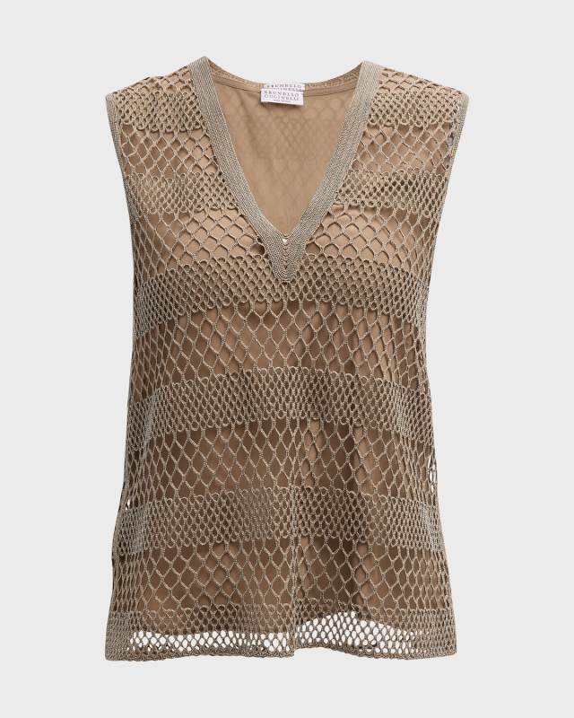 Monili Luxe Net V-Neck Sleeveless Top