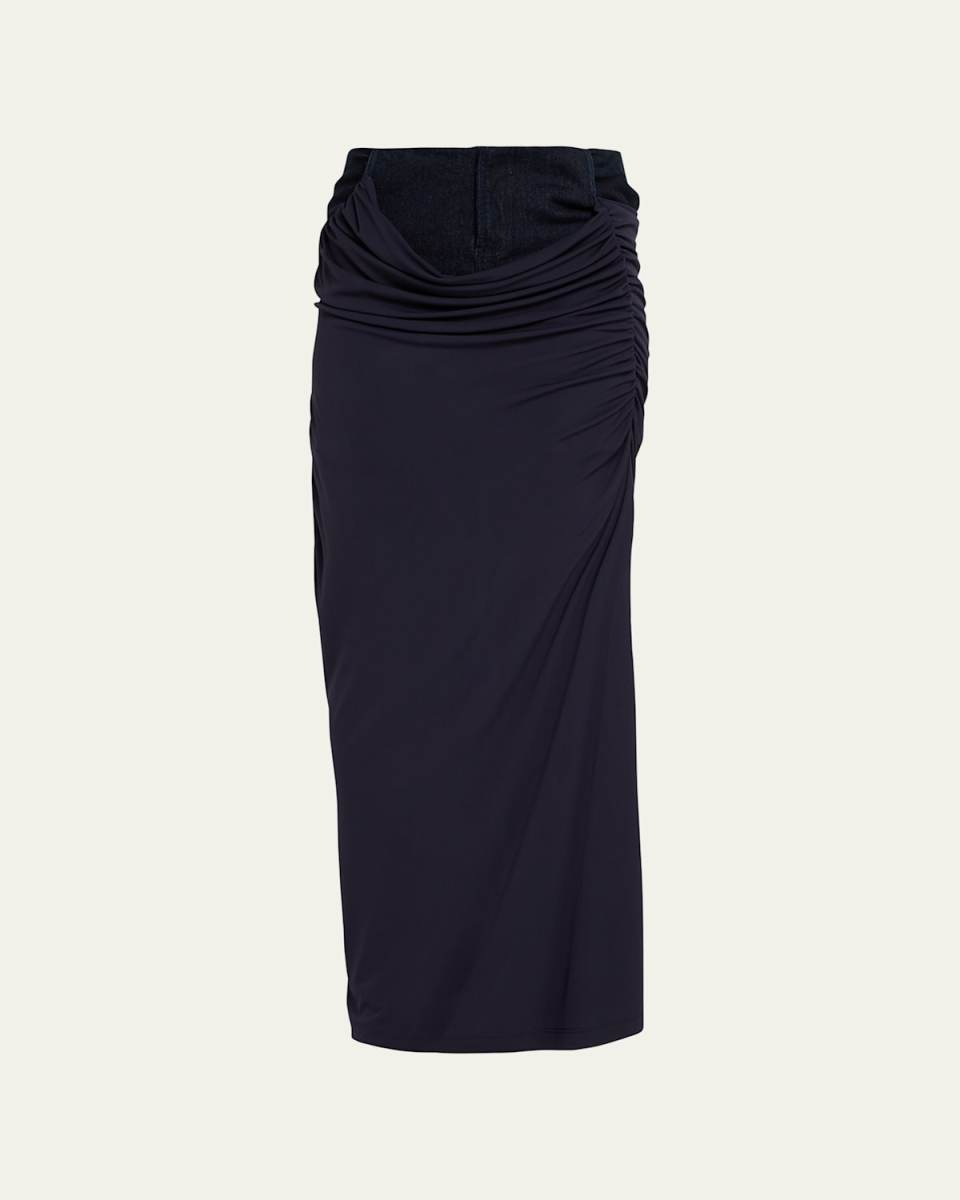 Wrapped Denim Column Skirt