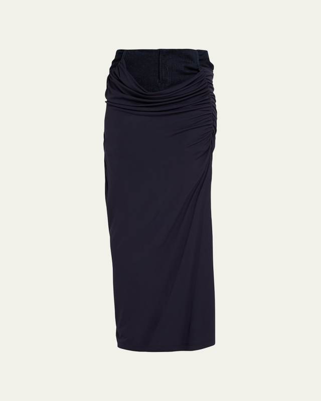 Wrapped Denim Column Skirt