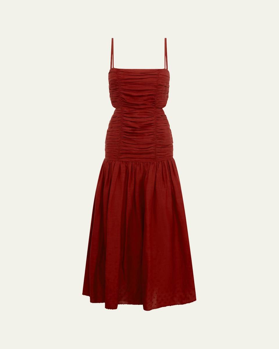 Aurelia Ruched Tie-Back Square-Neck Maxi Dress