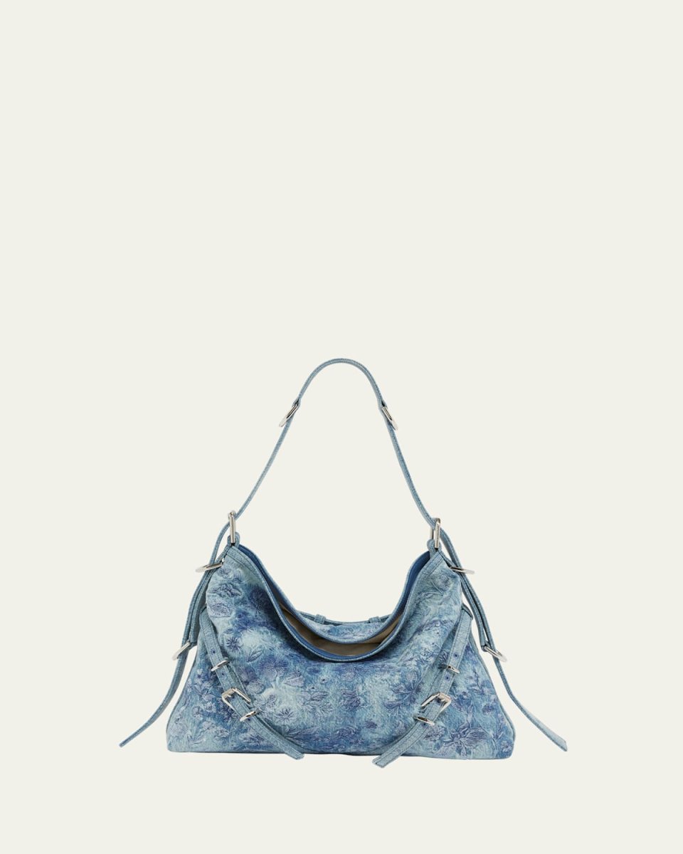 Voyou Medium Shoulder Bag in Floral Washed Denim