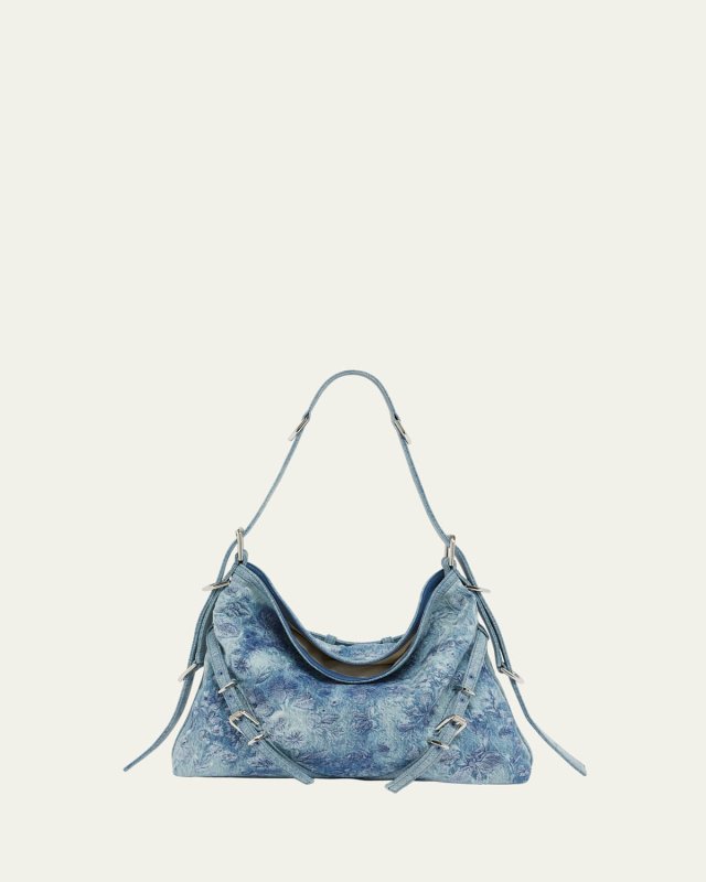 Voyou Medium Shoulder Bag in Floral Washed Denim