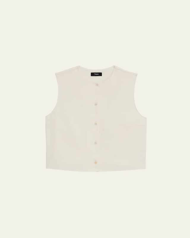 Cropped Button-Front Shell Top