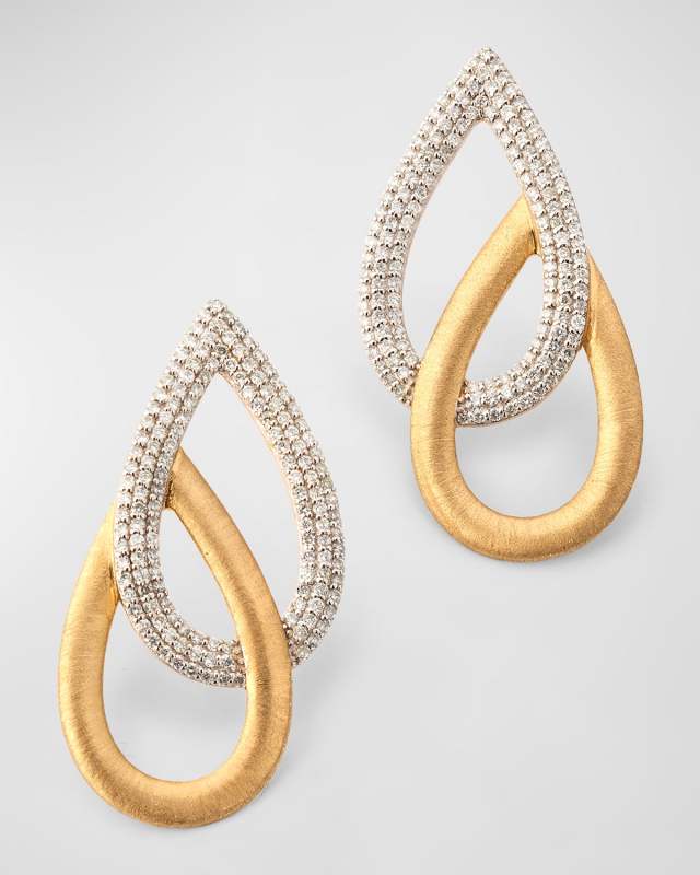 14K Yellow Gold and Diamond Double Pear Earrings