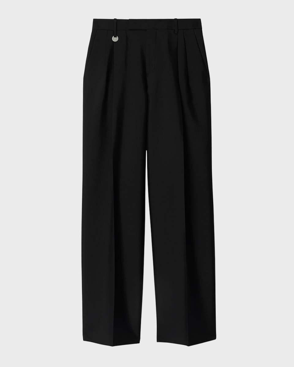 Pleated Straight-Leg Trousers with Coin Detail