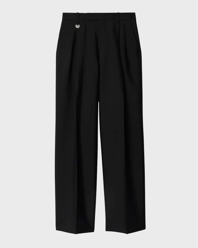 Pleated Straight-Leg Trousers with Coin Detail