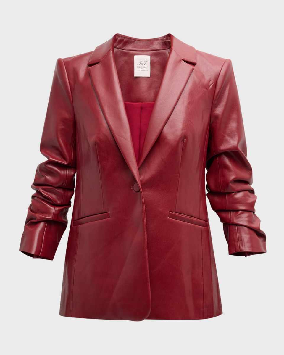 Kylie Faux-Leather Scrunched-Sleeve Jacket