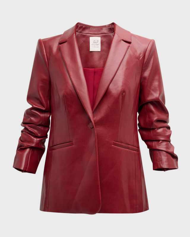 Kylie Faux-Leather Scrunched-Sleeve Jacket