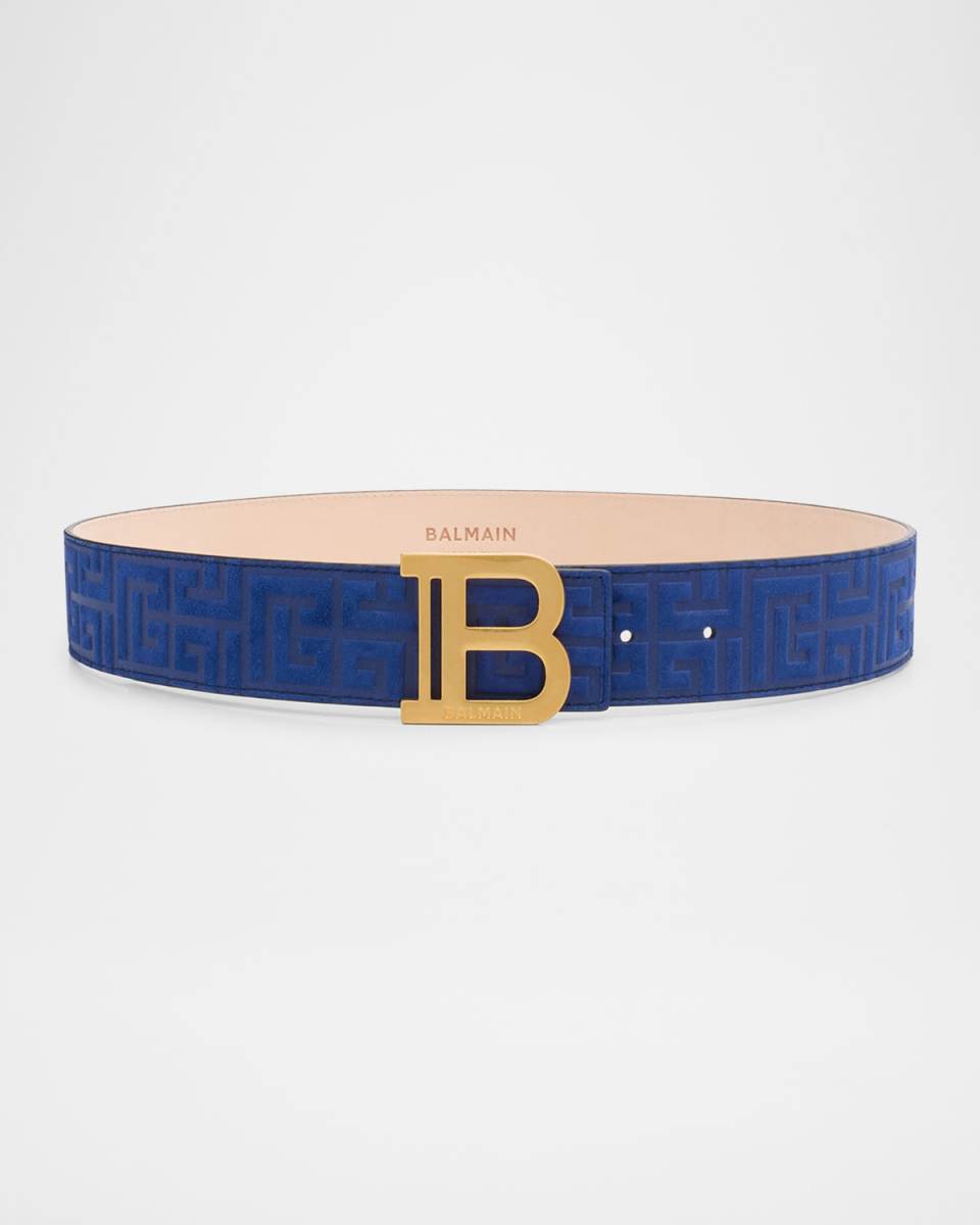 B Logo Embossed Suede & Leather Belt