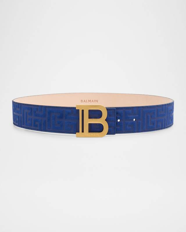 B Logo Embossed Suede & Leather Belt