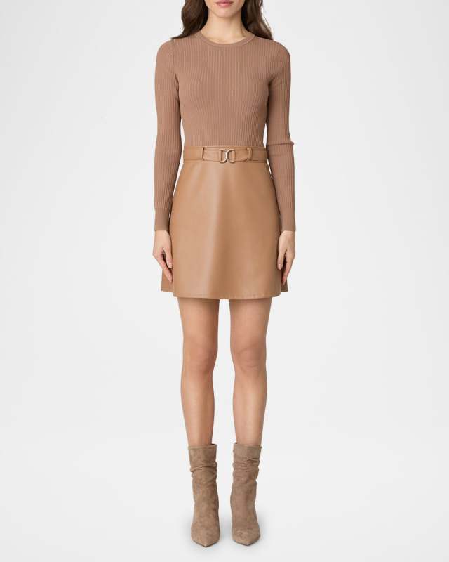 Brayden Ribbed Knit & Faux Leather Mini Dress