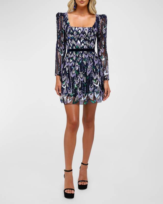 Alice Square-Neck Sequin Mini Dress