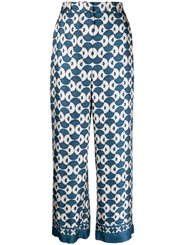 abstract-print wide-leg silk trousers