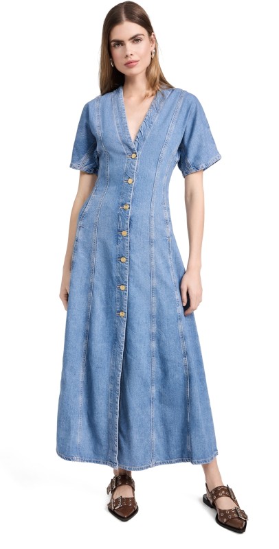 GANNI Future Denim Maxi Dress Mid Blue Stone