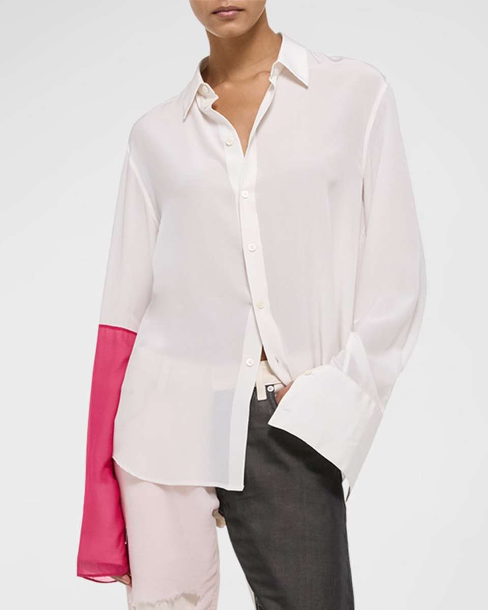 Combo Button-Front Silk Shirt