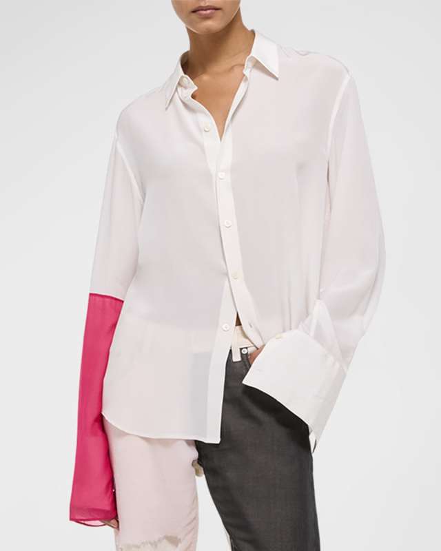 Combo Button-Front Silk Shirt