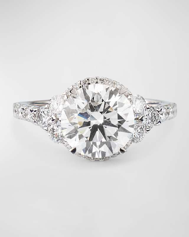 Lab Grown Diamond 18K White Gold Round and Pave Ring, 4.0tcw, Size 6