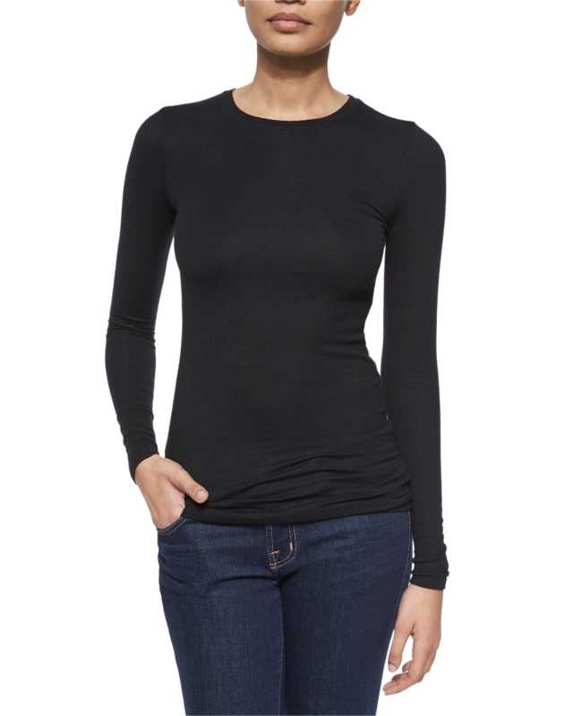 Long-Sleeve Crewneck Jersey Top, Black