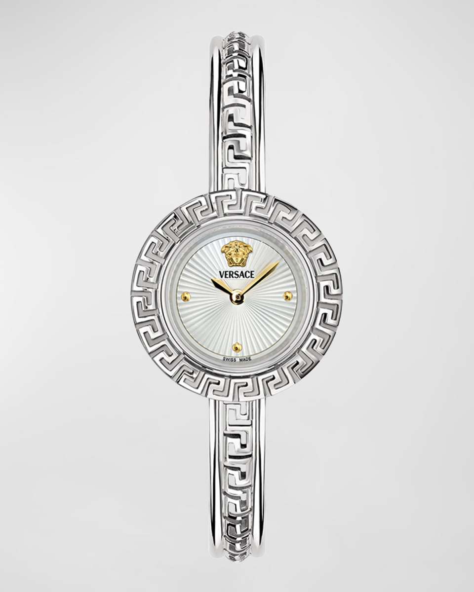 La Greca Stainless Steel Bangle Bracelet Watch With Wrap Leather Strap, 28mm