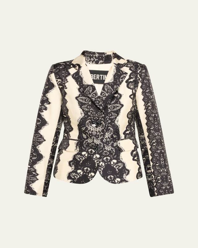 Venetian Lace Short Blazer Jacket with Crystal Buttons