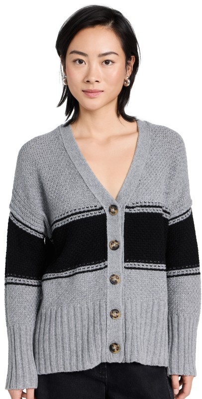 ATM Anthony Thomaselilloerino Wool Blend Oversized Cardigan Cloud Grey W/ Black
