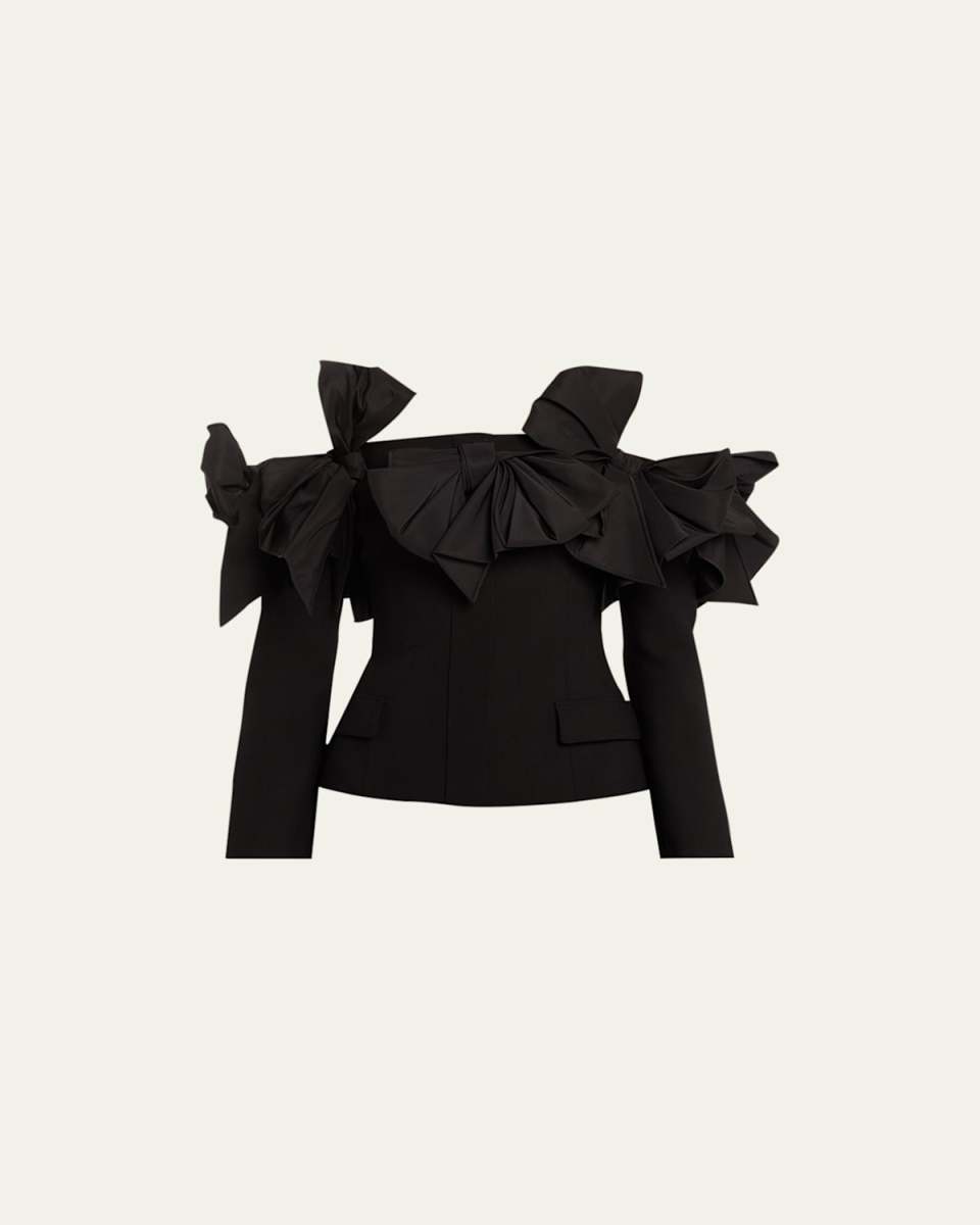 Faille Bow Off-The-Shoulder Tailored Jacket