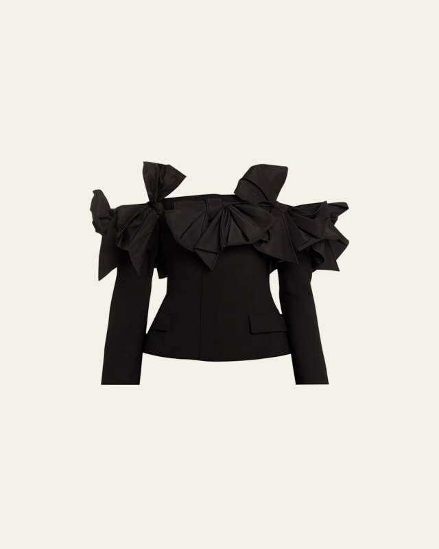 Faille Bow Off-The-Shoulder Tailored Jacket