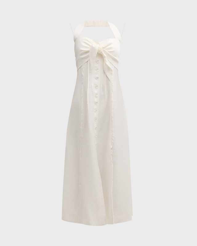 Brylie Knotted-Bust Midi Halter Dress