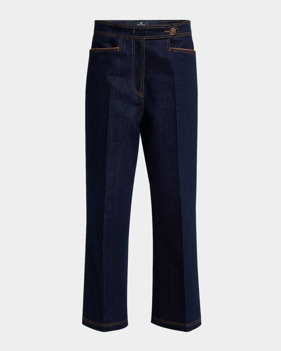 Metallic Denim Wide-Leg Crop Jeans