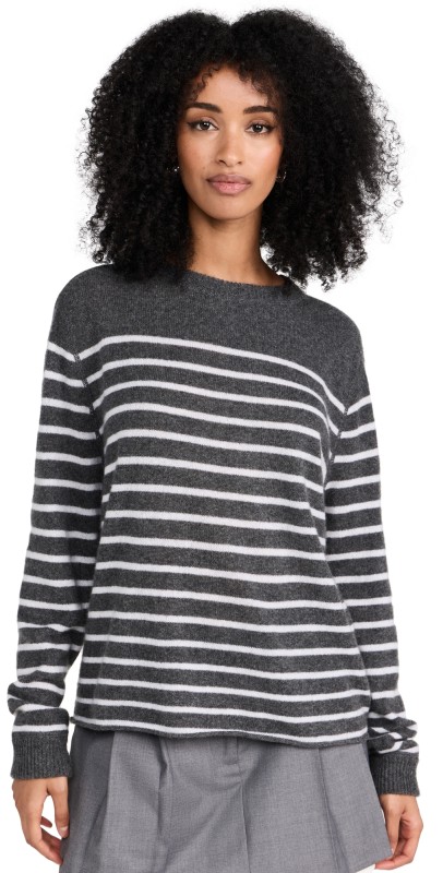 Reformation Cashmere Boyfriend Sweater Charcoal with Ivory Stripe