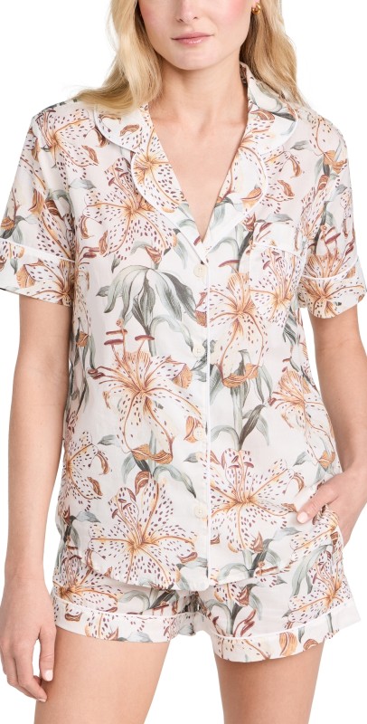 Desmond & Dempsey Womens Short Sleeve Set Cream