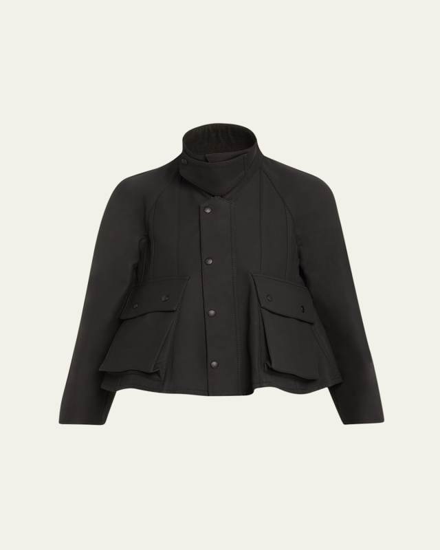 Short Trapeze Parka Jacket with Patch Pockets
