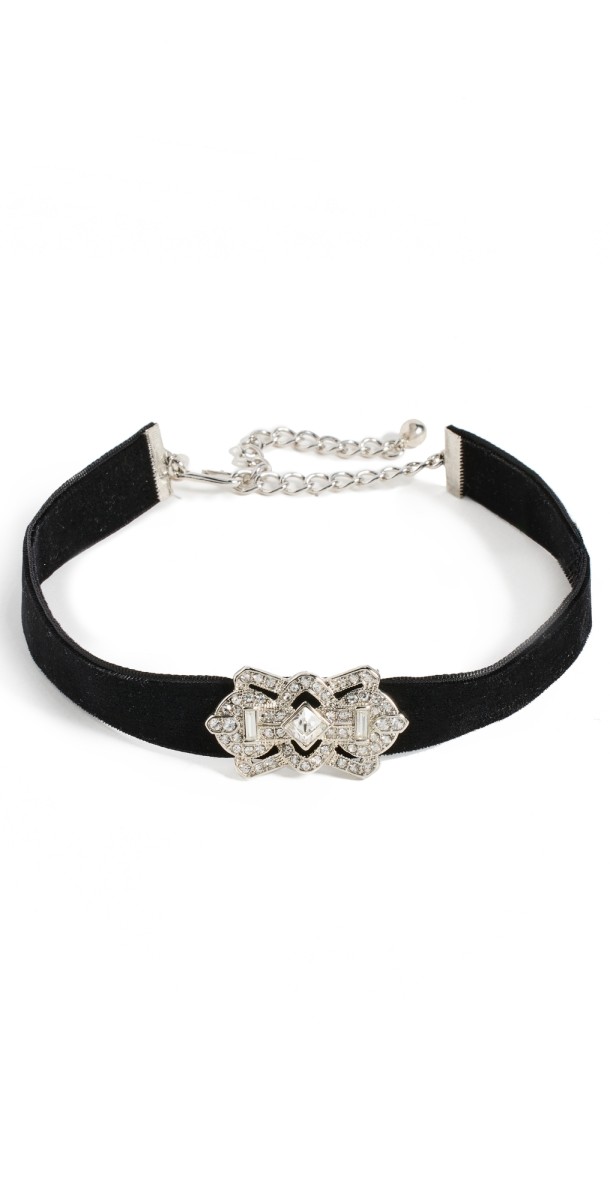 Kenneth Jay Lane Velvet Silver Crystal Choker Black/Crystal