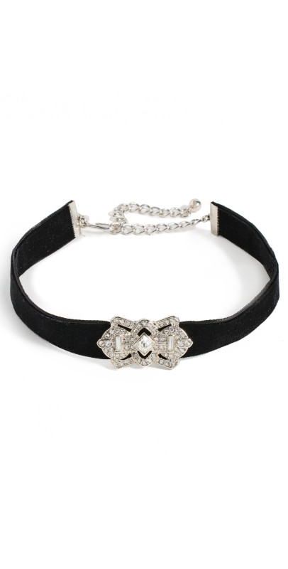 Kenneth Jay Lane Velvet Silver Crystal Choker Black/Crystal
