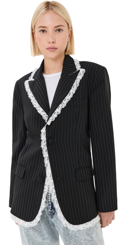 Tanner Fletcher Walt Lace Trim Blazer Black Pinstripe