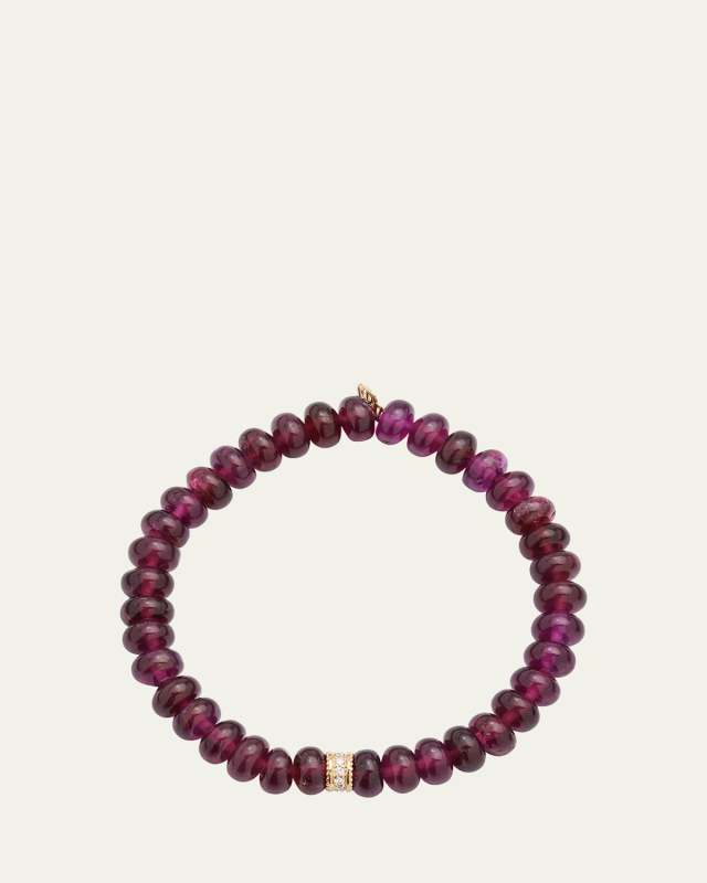 Scallop Edge Pave Rondelle on Rhodolite Bead Bracelet