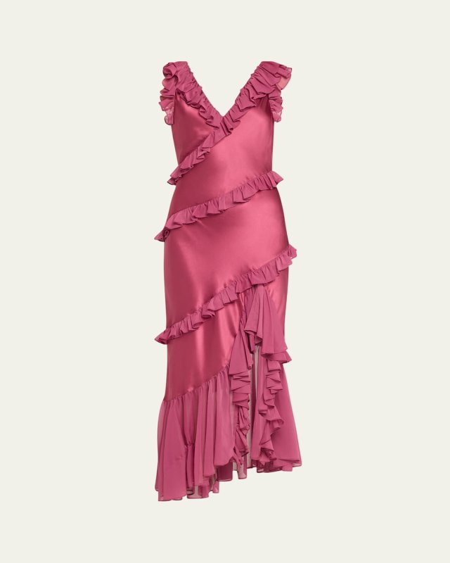 Ora Tiered Ruffle Silk Sleeveless Midi Dress